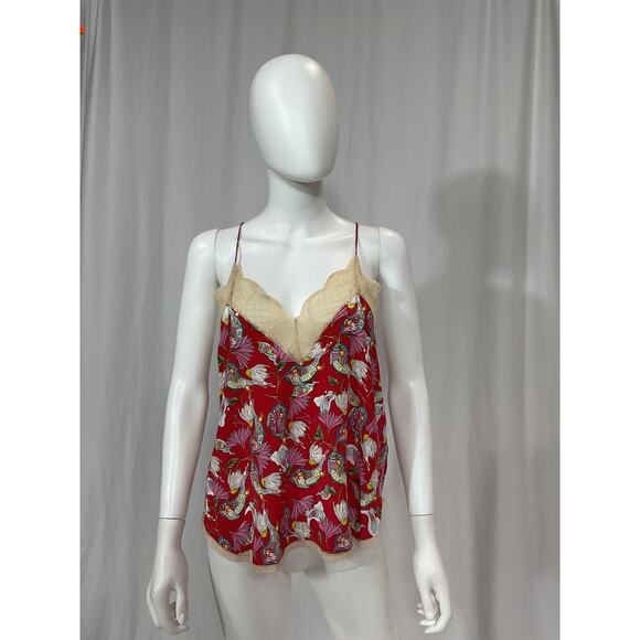 Zadig & Voltaire 'Christy' Pink Lace Trimmed Silk Print Camisole Size XS - Picture 2 of 5